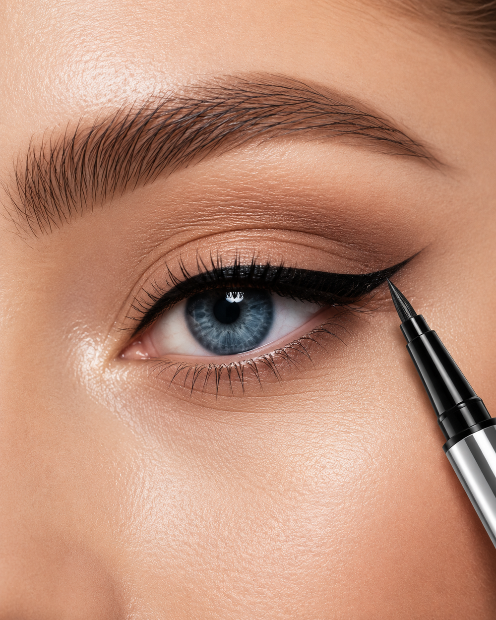 precise black eyeliner close up